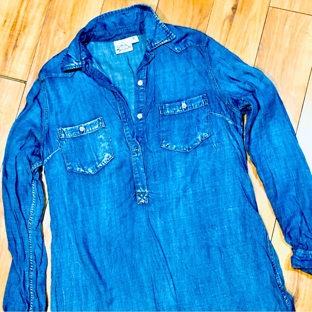 Cowgirl Justice chambray cotton farmhouse denim blue long sleeve rodeo d…